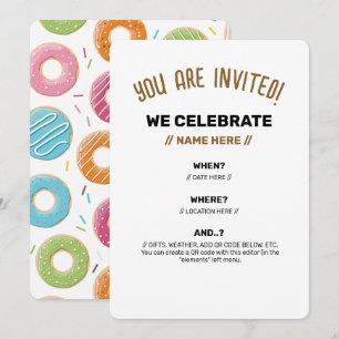 Retro-farbige Donut-Muster Minimalist Party-Spaß Einladung