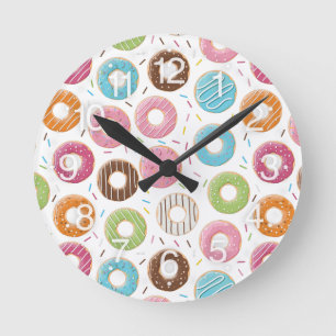 Retro-farbige Donut-Muster Minimalist Party-Spaß Runde Wanduhr