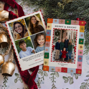 Retro-farbige Familienfoto-Weihnachtskarte im Mid- Feiertagskarte