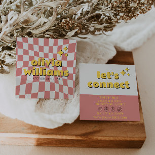 Retro Farbige Fette Groovy Karierte Boho Trendige  Quadratische Visitenkarte