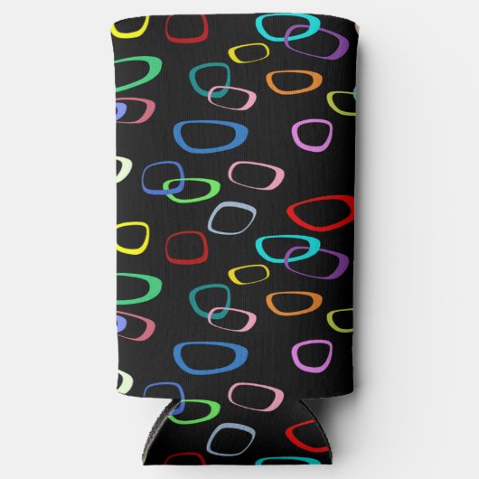 Retro farbige Formen Muster auf schwarz Selters Dosenkühler (Vorderseite)