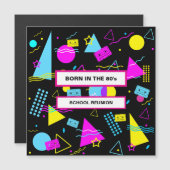 RETRO-FARBIGE FORMULIEN GEBORENE SCHULWIEDERSEHEN MAGNETEINLADUNG (Vorne/Hinten)