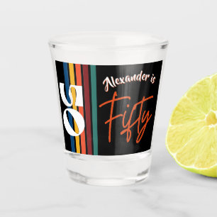Retro-farbige gestreifte Fünfzig-Geburtstagsfeier  Schnapsglas