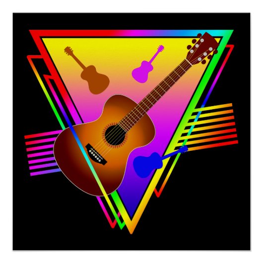 Retro Farbige Gitarre Poster (Vorderseite)