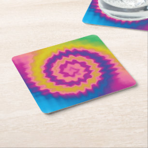 Retro-farbige groovy funky Tie-Dye-Muster-Spaß Rechteckiger Pappuntersetzer