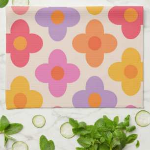 Retro Farbige Hippie Mod Blumen Muster Geschirrtuch