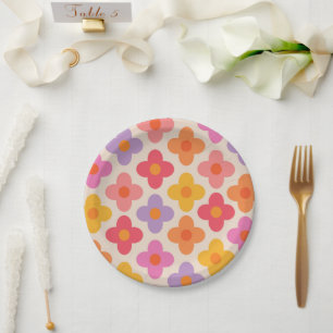 Retro Farbige Hippie Mod Blumen Muster Pappteller