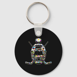 Retro-farbige Hockey-Helm und Puck mit Punkten H Schlüsselanhänger