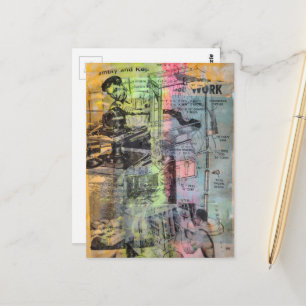 Retro-farbige Holzarbeiten Mixed-Media-Collage  Postkarte