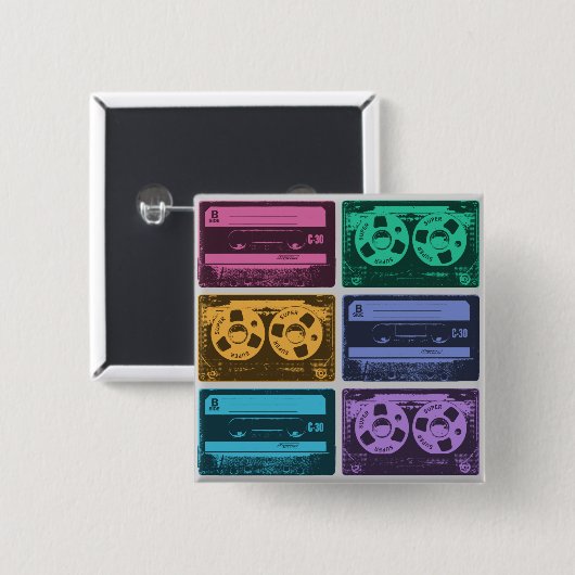 Retro-farbige Kassetten Button (Vorne & Hinten)