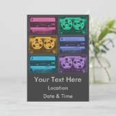 Retro-farbige Kassetten Einladung (Stehend Vorderseite)