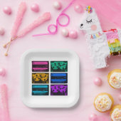 Retro-farbige Kassetten Pappteller (Party)