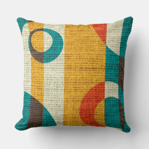 Retro-farbige Kreise Burlap Rustic Jute #2 Kissen