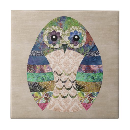 Retro-farbige Owl Boho Bohemisch Bird Custom Fliese (Vorderseite)