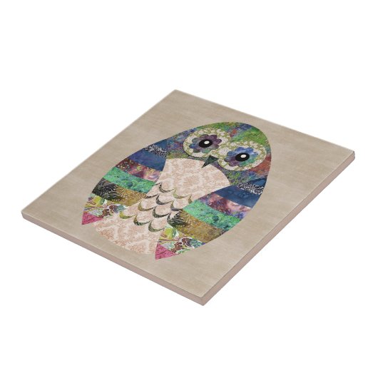 Retro-farbige Owl Boho Bohemisch Bird Custom Fliese (Seite)