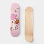 Retro-farbige Pilze und Blume rosa Skateboard (Vorderseite)