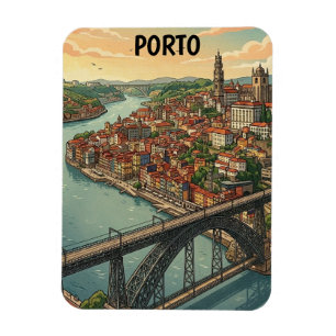Retro-farbige Porto Portugal Reiseillustration Magnet