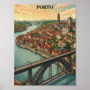 Retro-farbige Porto Portugal Reiseillustration Poster