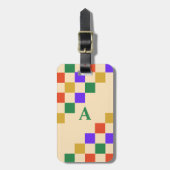 Retro-farbige Quadrate Geometrisches Monogramm Gepäckanhänger (Vorderseite vertikal)