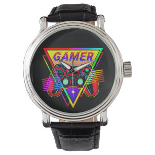 Retro Farbige Regenbogen-Gamer-Computer-Gaming  Armbanduhr