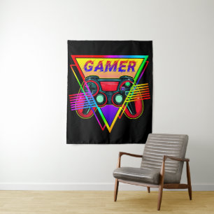 Retro Farbige Regenbogen Gamer Computer Gaming  Wandteppich