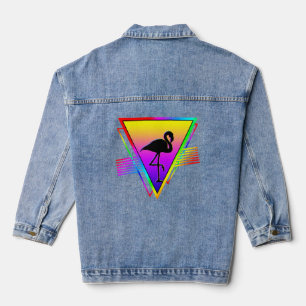 Retro Farbige Regenbogen Moderne Flamingo Vogel Jeansjacke