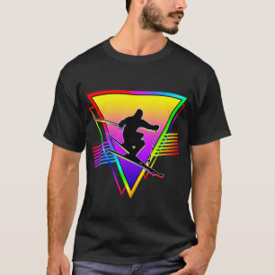 Retro Farbige Regenbogen Skifahren Ski T-Shirt