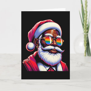 Retro farbige schwule Santa Gesicht Regenbogen-Son Karte