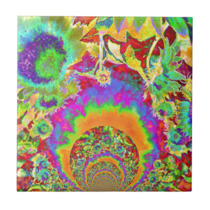 Retro farbige Sonnenblumenmandala Fliese