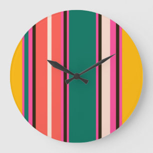 Retro-farbige Streifen, abstrakter Hintergrund Große Wanduhr