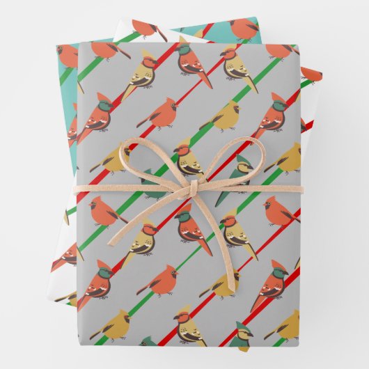 Retro-farbige Urlaubssaison - Birnen und Streifen Geschenkpapier Set (Beispiel)