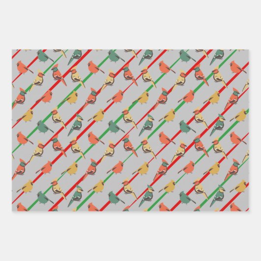 Retro-farbige Urlaubssaison - Birnen und Streifen Geschenkpapier Set (Vorderseite)