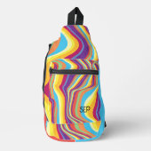 Retro Farbige, wirbelfarbige Streifen Monogramm Pe Crossbody Bag (Vorderseite)