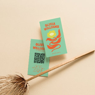Retro Farbiger QR-Code Boho Groovy Floral Daisy Visitenkarte