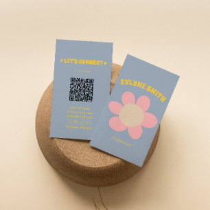 Retro Farbiger QR-Code Groovy Floral Girly Boho Visitenkarte