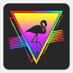 Retro Farbiger Regenbogen Moderner Flamingo Vogel Quadratischer Aufkleber