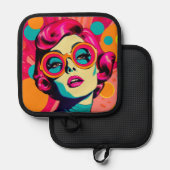 Retro-farbiger Stil, farbige Frau Topflappen (Vorderseite/Rückseite)