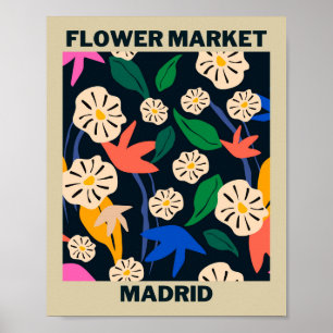 Retro Farbiger Tropischer Blumenmarkt Madrid Poster
