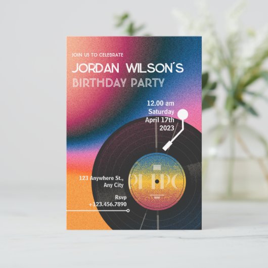 Retro farbiger Vinyl Einladung (Stehend Vorderseite)