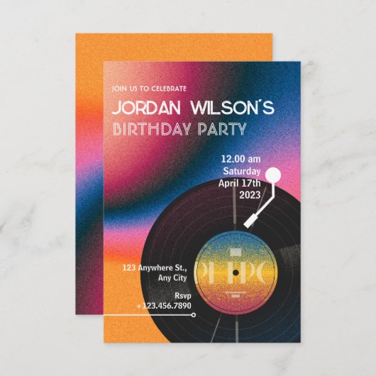 Retro farbiger Vinyl Einladung (Vorne/Hinten)