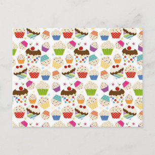 Retro-farbiges Cupcake-Muster Postkarte