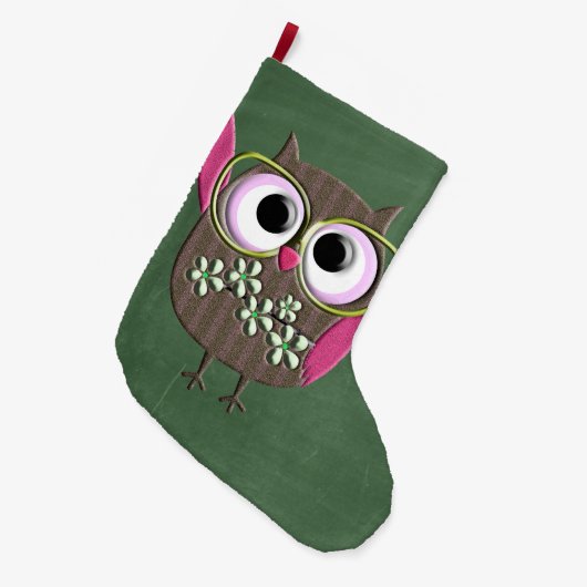 Retro-farbiges Owl Boho Bohemisch Bird Custom Großer Weihnachtsstrumpf (Vorderansicht (hängend))
