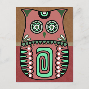 Retro-farbiges Owl Boho Bohemisch Bird Custom Postkarte