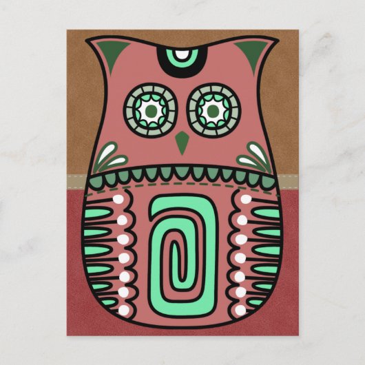 Retro-farbiges Owl Boho Bohemisch Bird Custom Postkarte (Vorderseite)