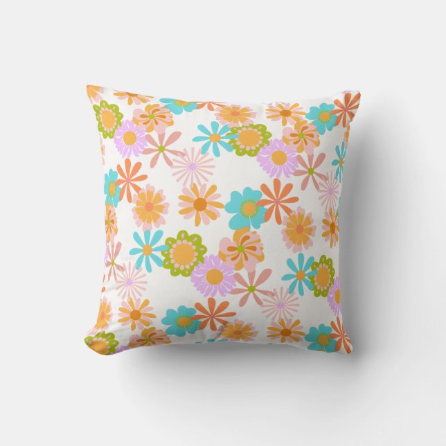 Retro-Farbiges Vintages Hippie-Blume-Muster Kissen (Vorderseite)