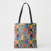Retro Farbiges Zebra Block Gemustertes Gewebe Tasche (Vorderseite)