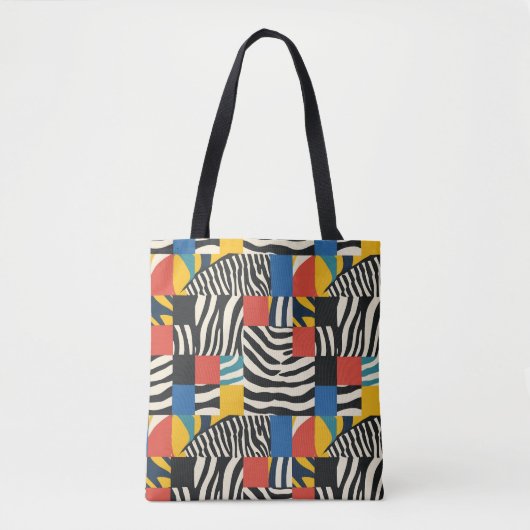 Retro Farbiges Zebra Block Gemustertes Gewebe Tasche (Vorderseite)