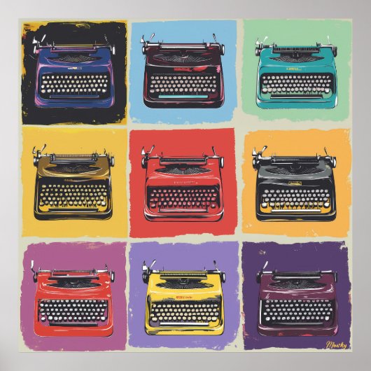 Retro Farbvolle Schreibmaschine Pop Art Grid Print Poster (Vorne)