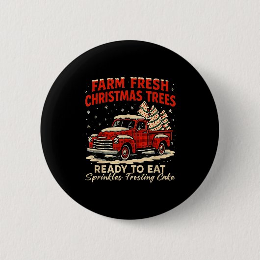 Retro Farm Fresh Debbie Christmas Cake Red Truck H Button (Vorderseite)