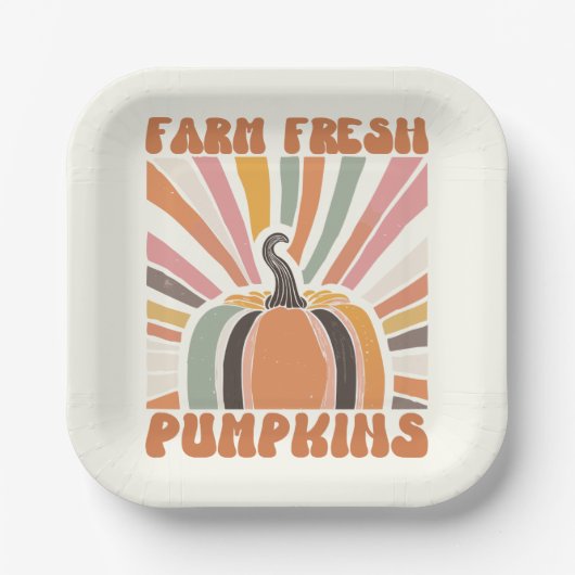 Retro Farm Fresh Pumpkins Pappteller (Vorderseite)